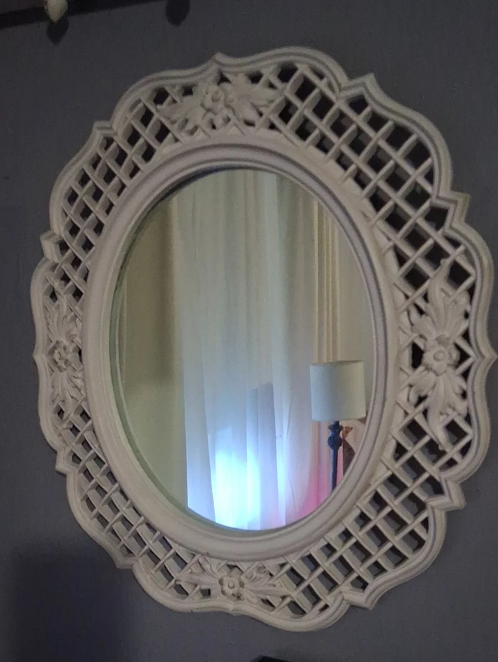 Ornate Oval Wall Mirror in White, 15